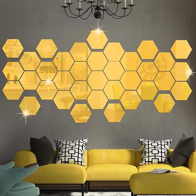 Hexagonal Aclyic Mirror Stickers - 4 Pcs